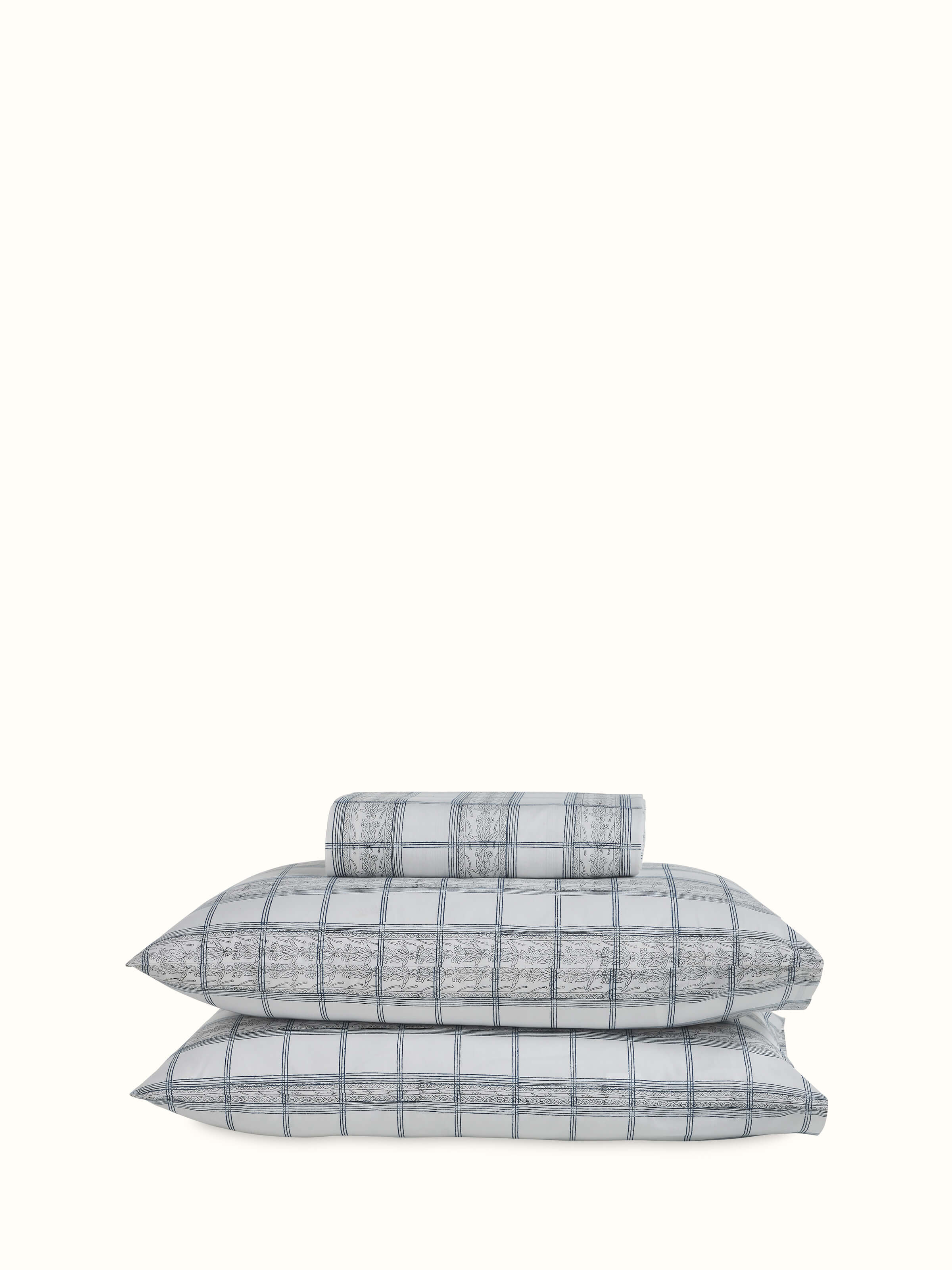 Orion Cotton Sanganeri Hand Block Print Checks Queen-size Bedsheet Set