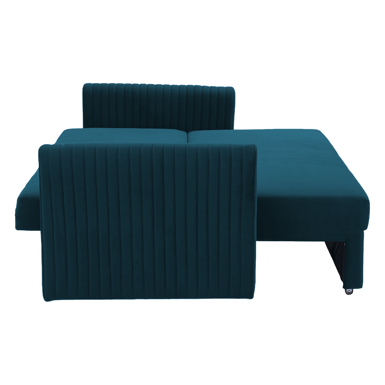 Melano 3 Seater Velvet Pull-Out Sofa Cum Bed in Teal Blue colour