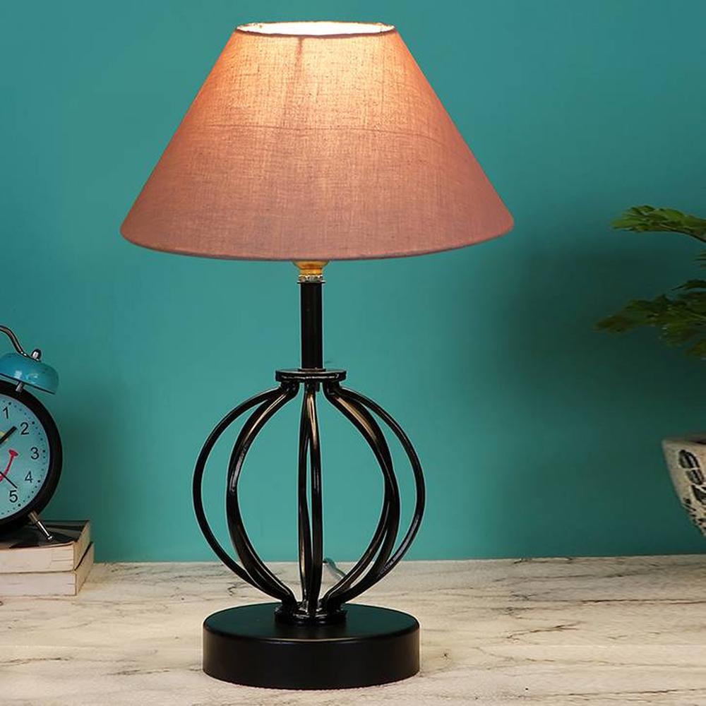 Milani Grey cotton Table lamp with Iron Base - Devansh