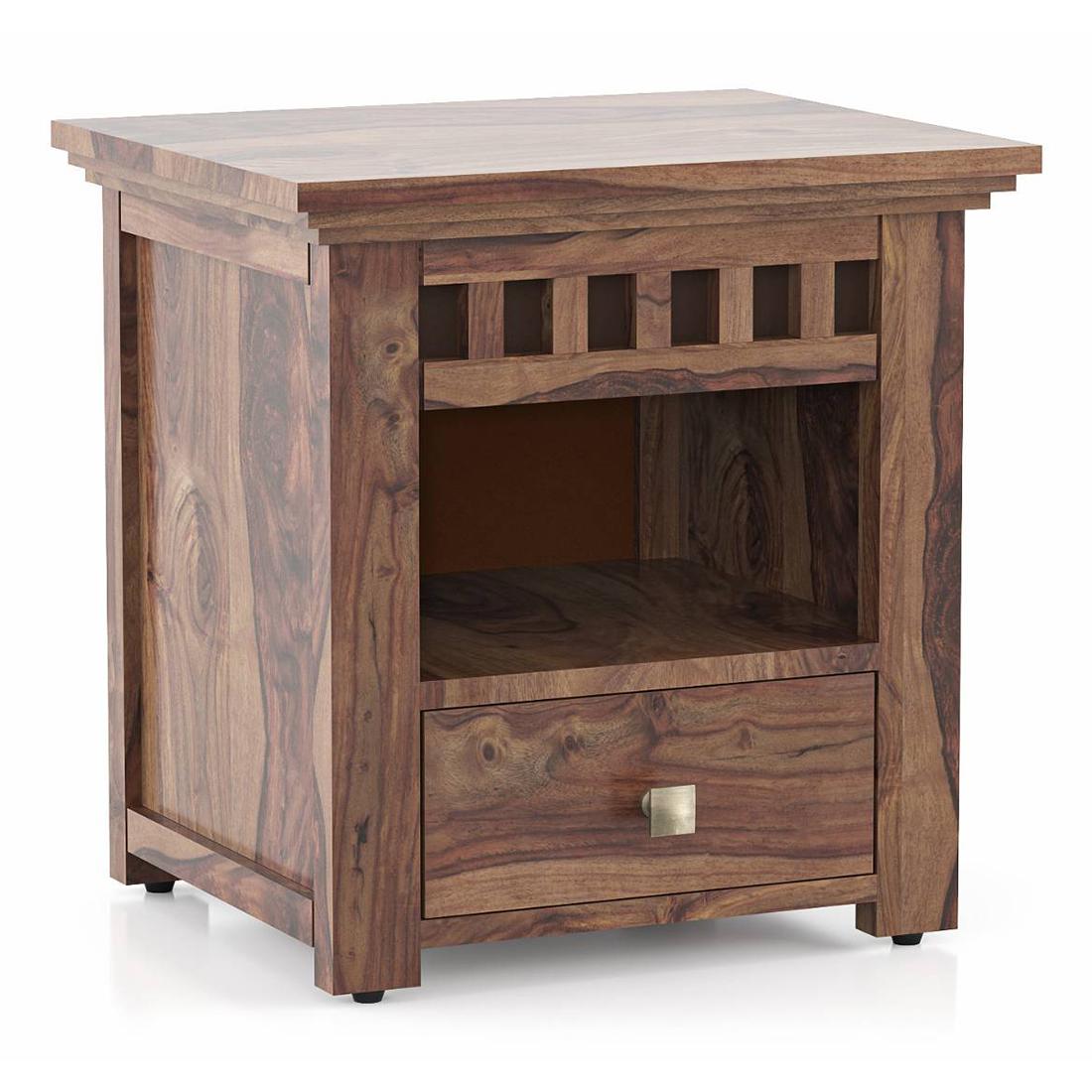 Fidora Solid Wood Bedside Table in Teak Finish