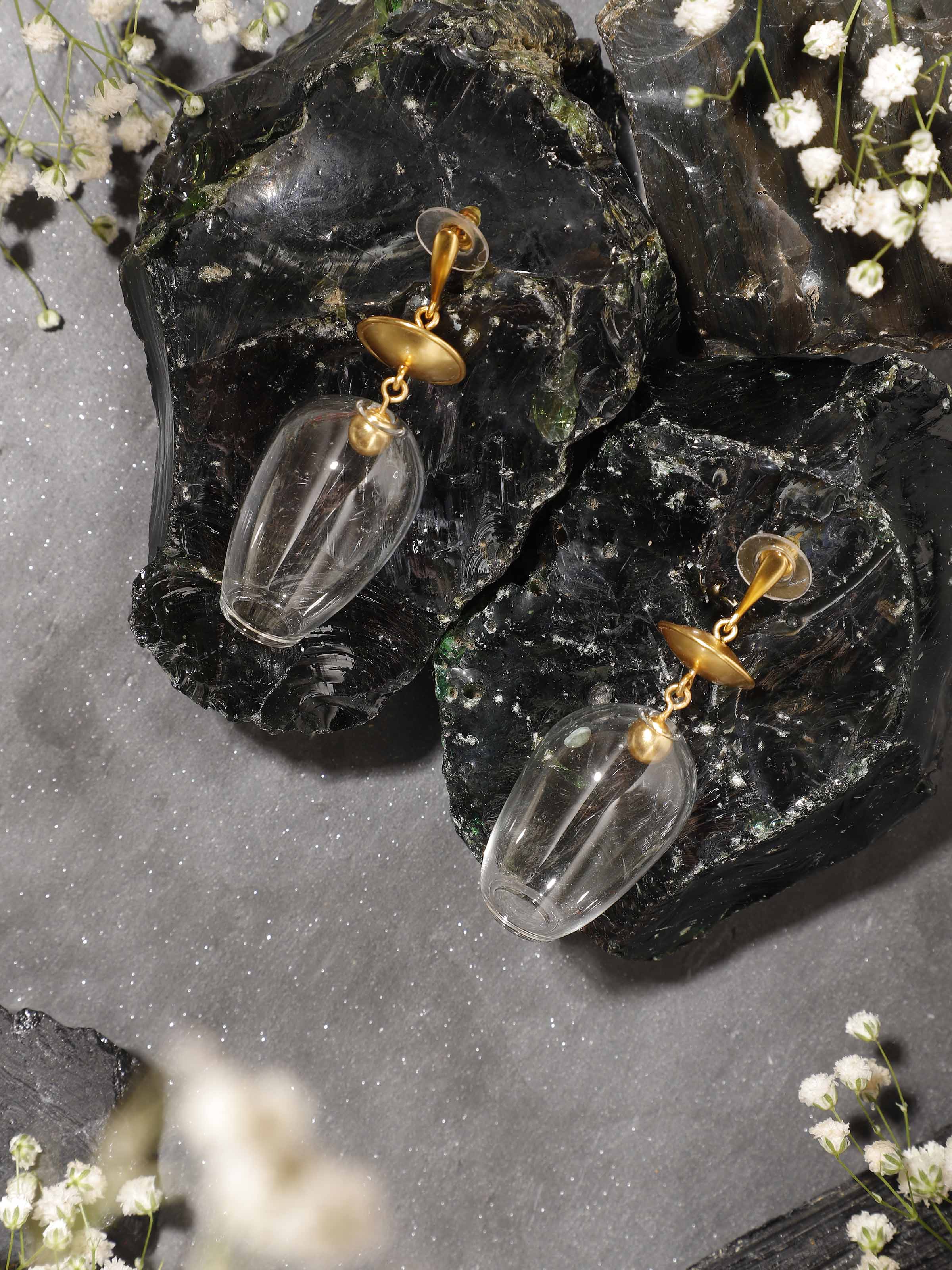 Silver Flame Glass Drop Earrings