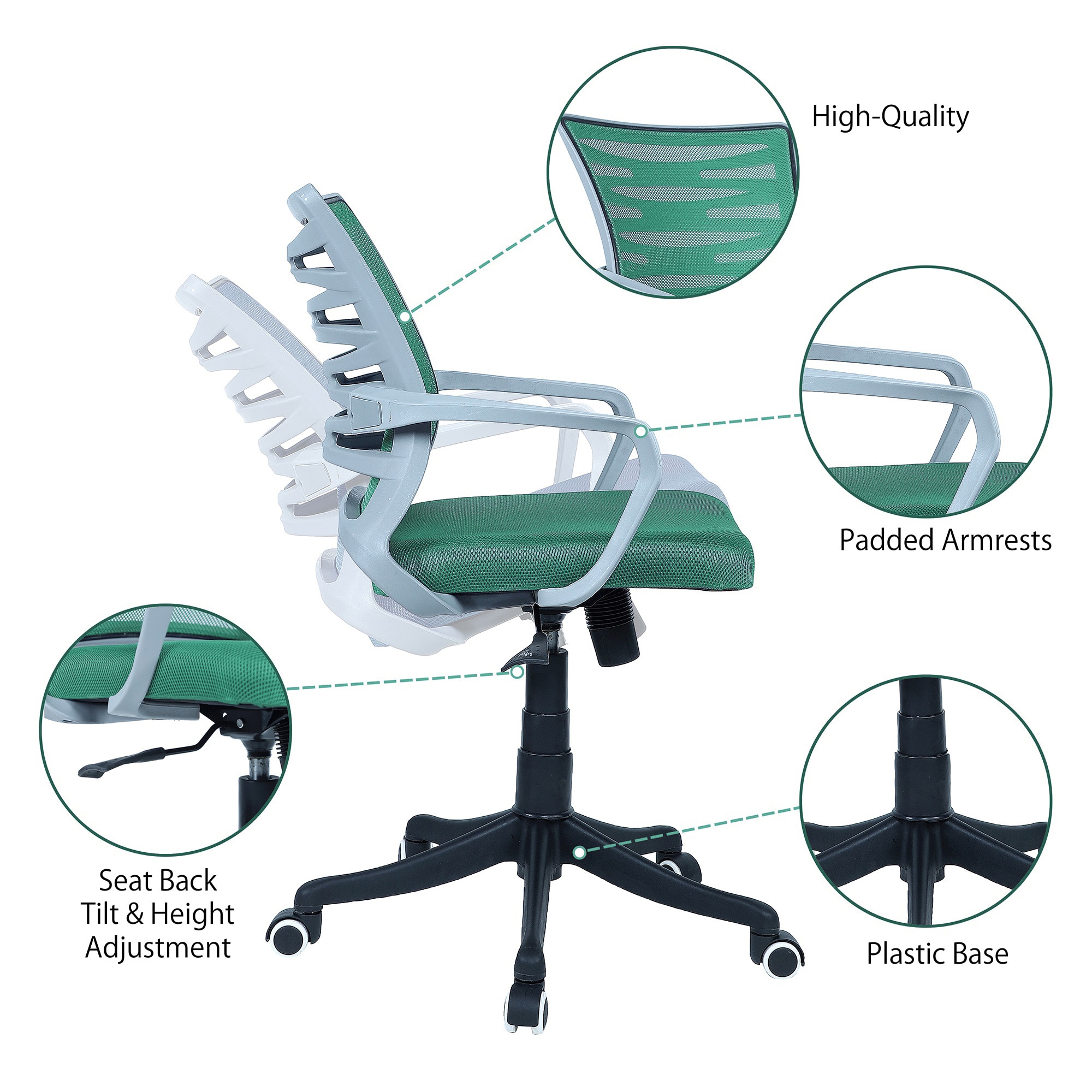 Xxeana Mid Back Ergonomic Chair in Dark Green Colour