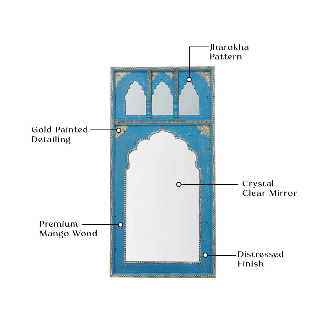 Tale Wood Carved Mirror Frame in Distressed Dark Blue