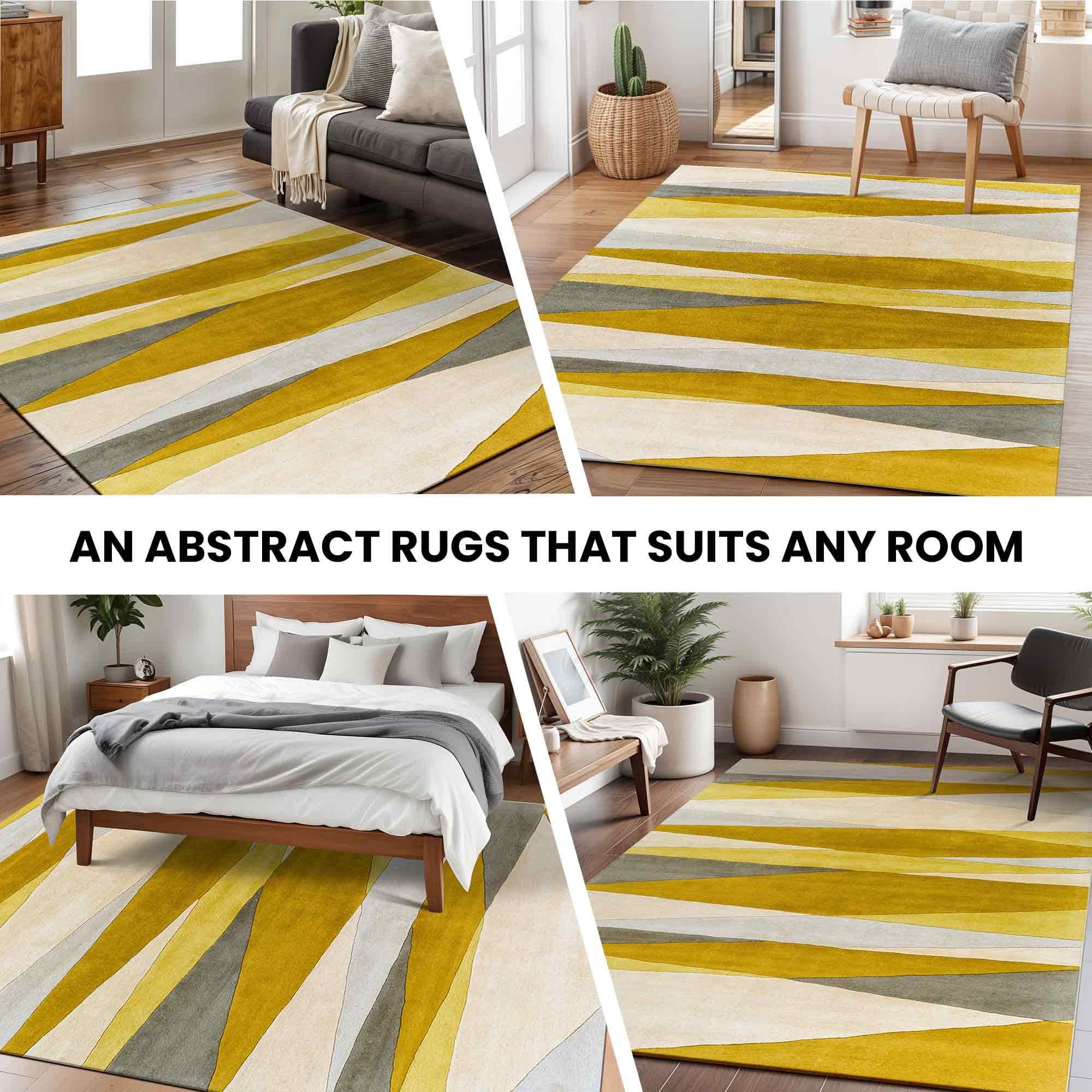Yellow and Ivory Wool Rug