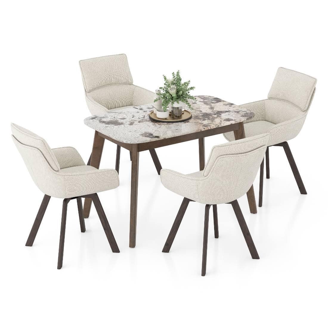 Lunar Alaska Exotic Stone 4 Seater Dining Table With Bren Swivel Dining Chair Set