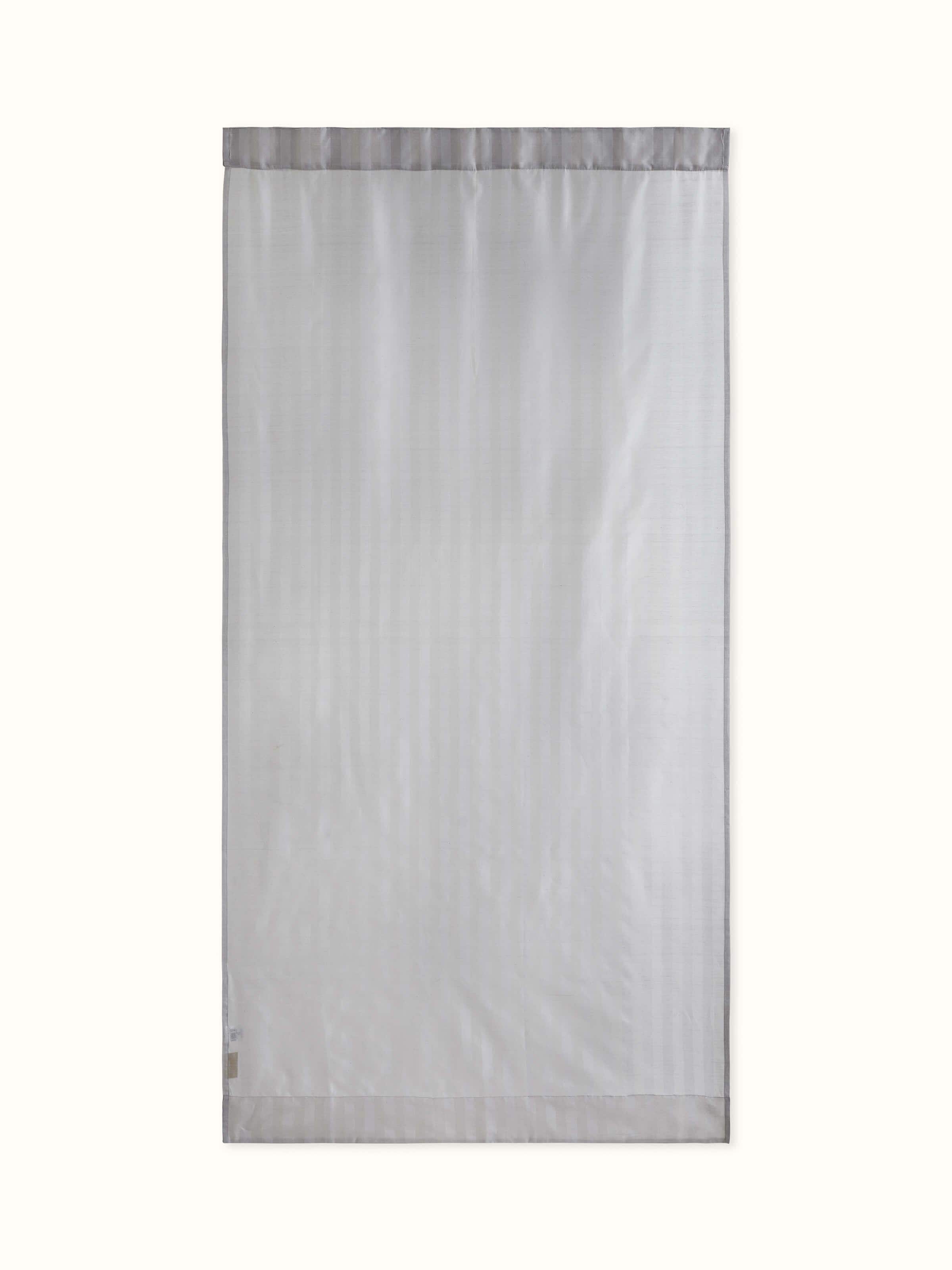 Front view of Pragya grey wide stripe curtain in silk cotton Maheshwari handloom fabric