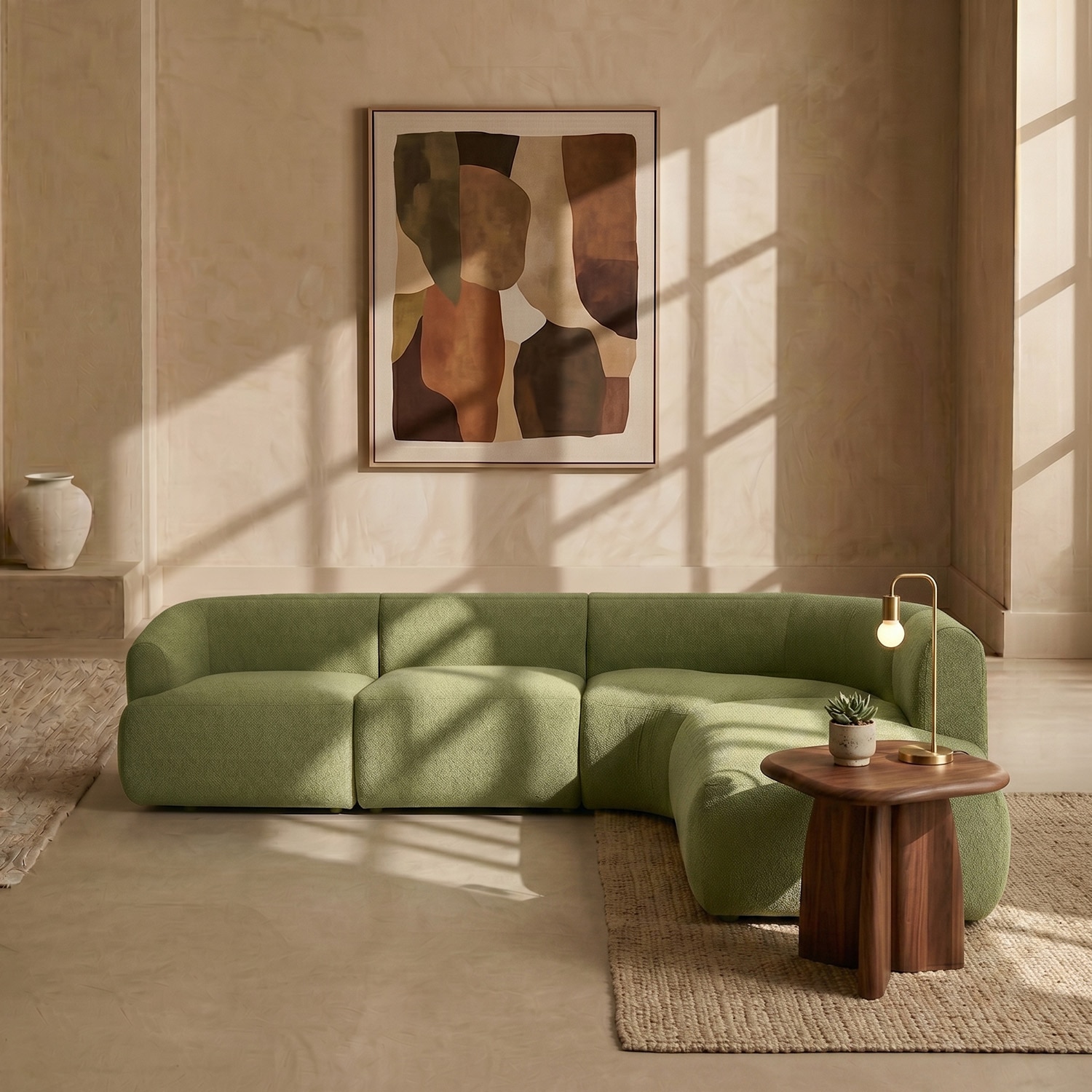 Zenliving Wood Left Aligned 3-Seater With Upholstery Non Storage Sofas In Green Colour