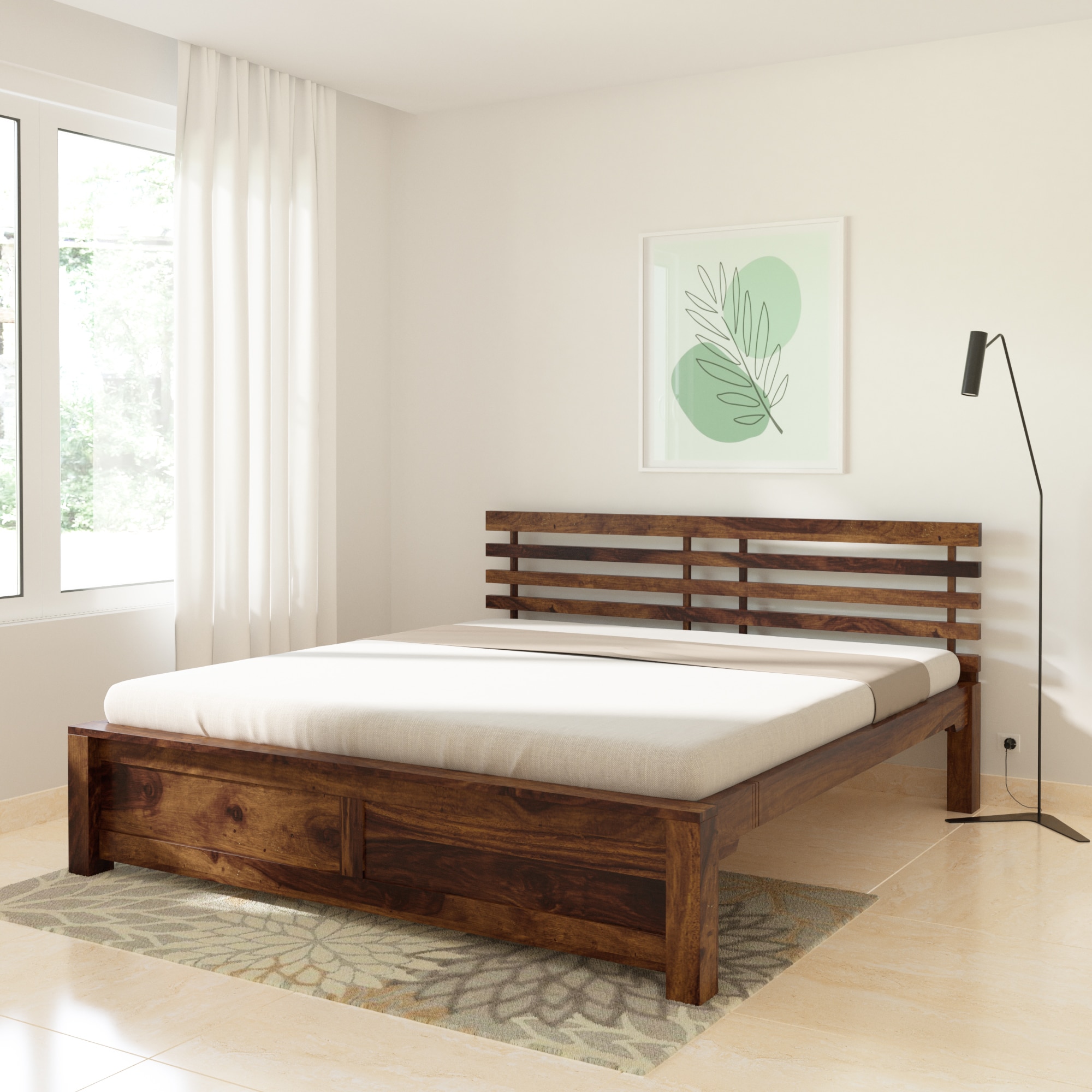 Penta Solid Wood King Size Non Storage Bed In Provincial Teak Finish
