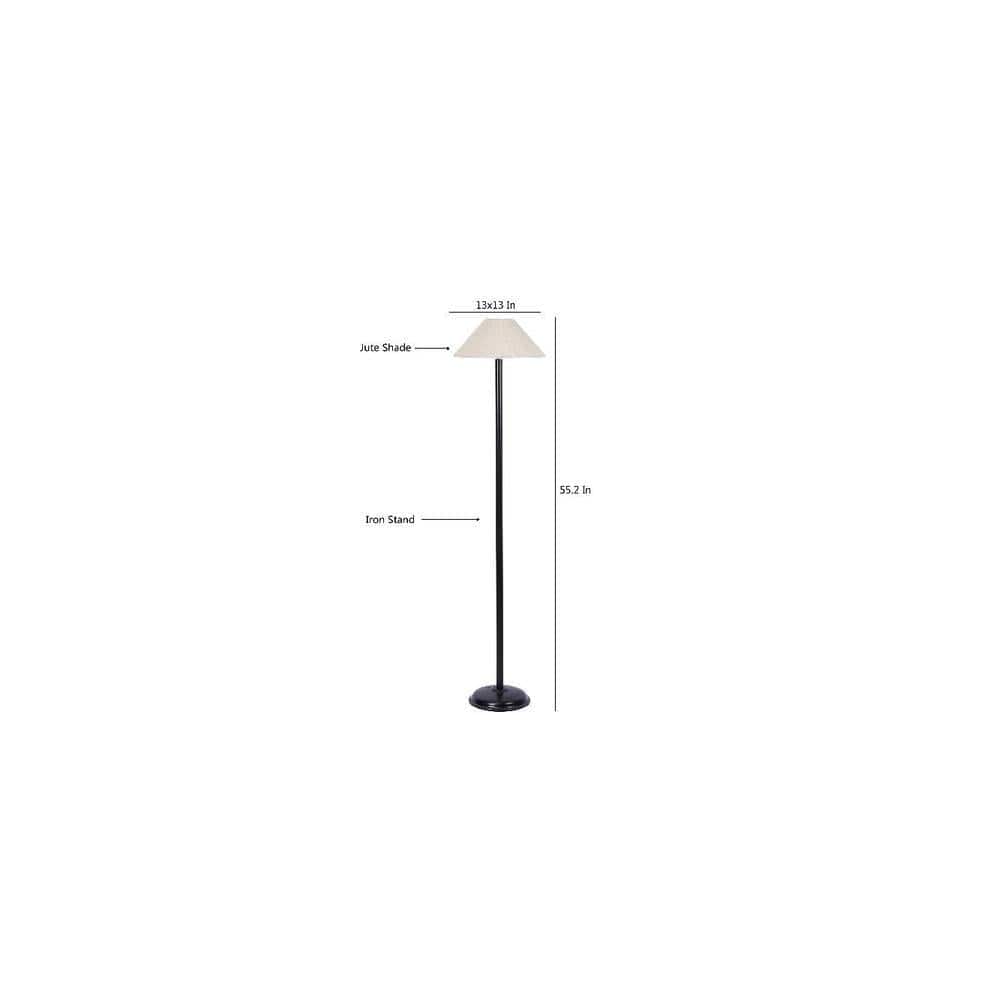 Mickey White Natural Fiber Floor Lamp with Black Iron Base