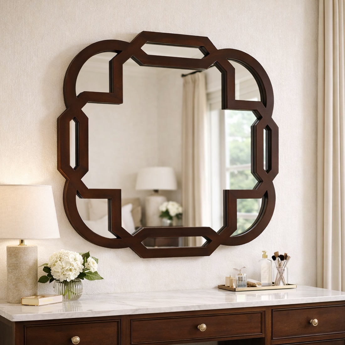 Portico Mirror in Wallnut Finish - HomeDfy