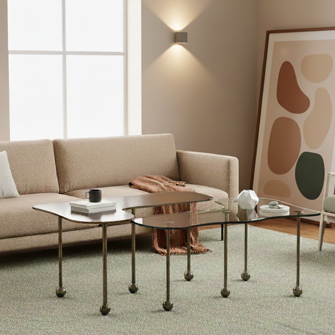 Elara Mild Steel Coffee Table Set of Two in Antique Satin Finish - Orange Tree