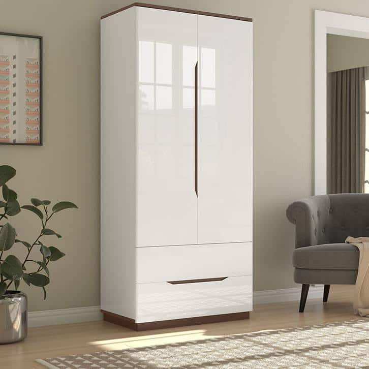 Baltoro Engineered Wood 2 Door Wardrobe in White Finish