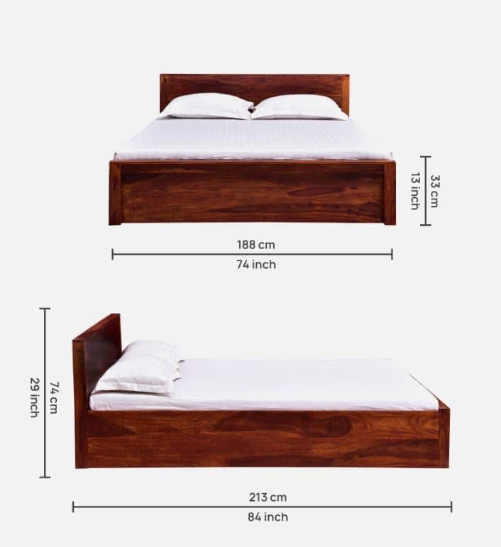 Monaco Solid Wood King Box Storage Bed In Honey Oak Finish