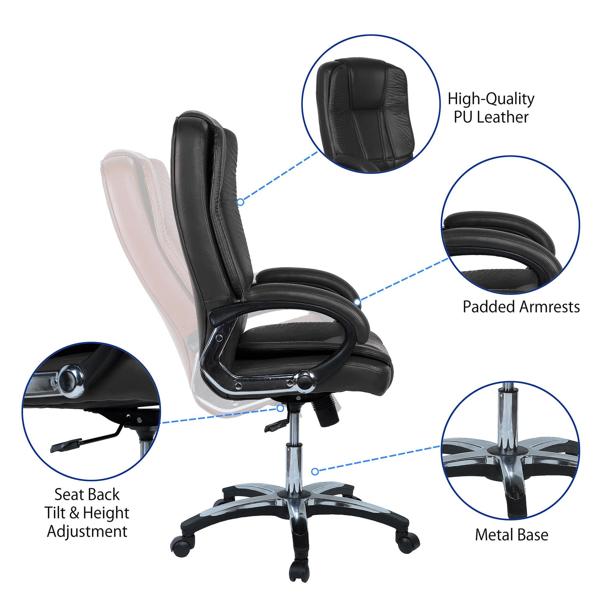 Pleash High Back Executive Chair in Black Colour