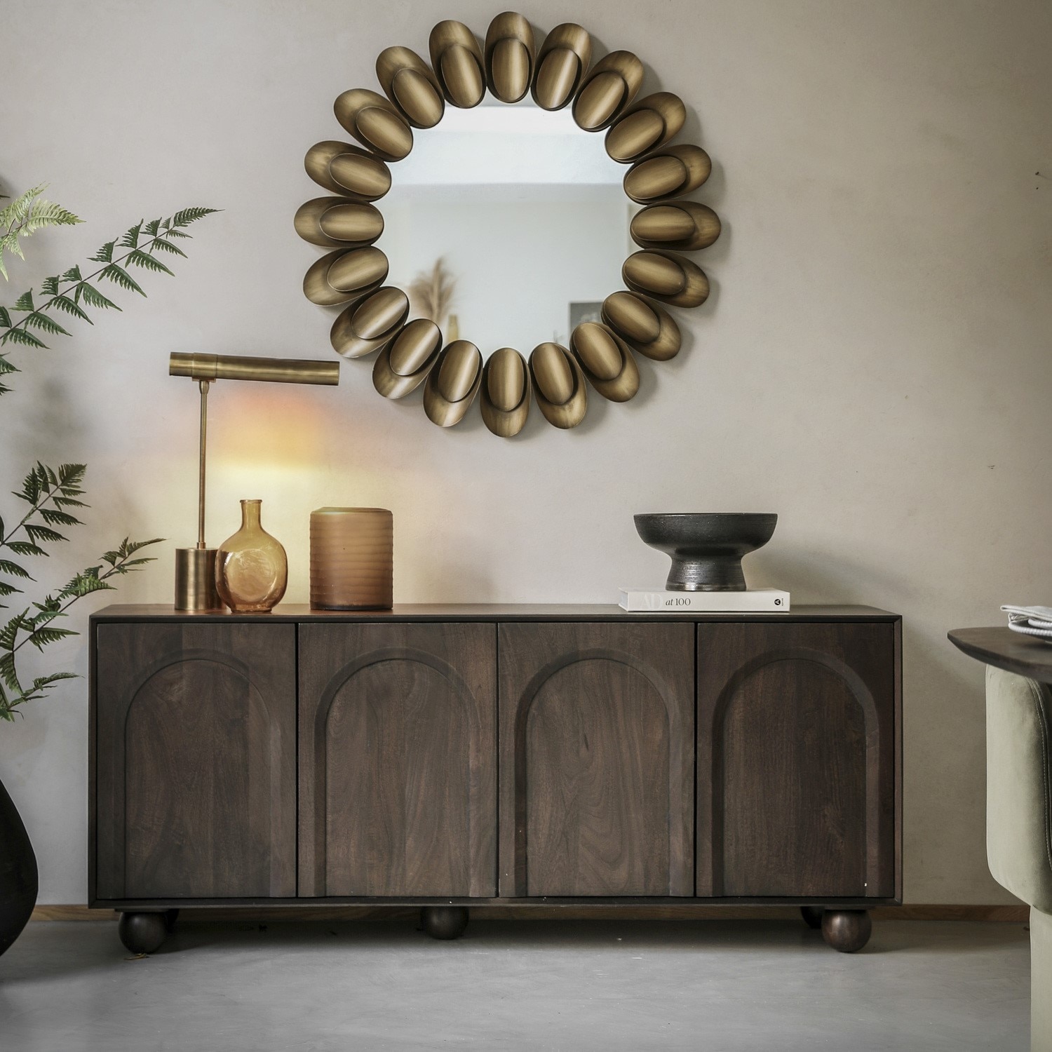 Isis Solid Mango Wood Sideboard with 4 Door in Dark Finish - Woodenmood