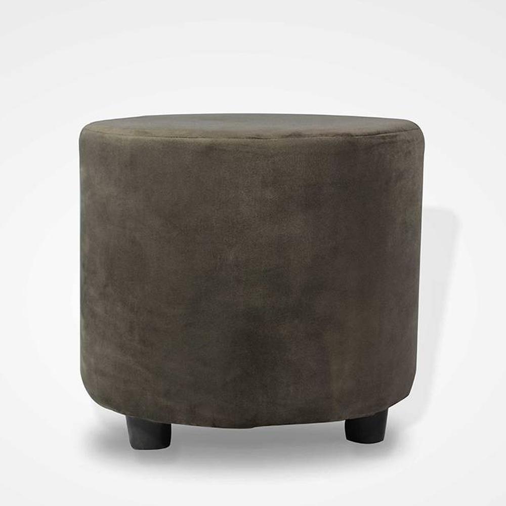 Iris Solid Wood Pouffee Stool in Grey Velvet Fabric