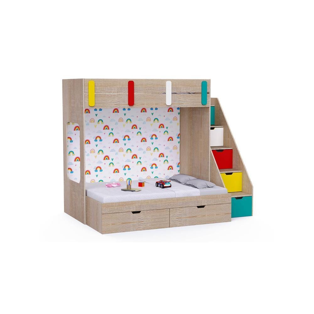 Pattern Dreams Bunk Bed with Storage in Oak Colour BKBB019