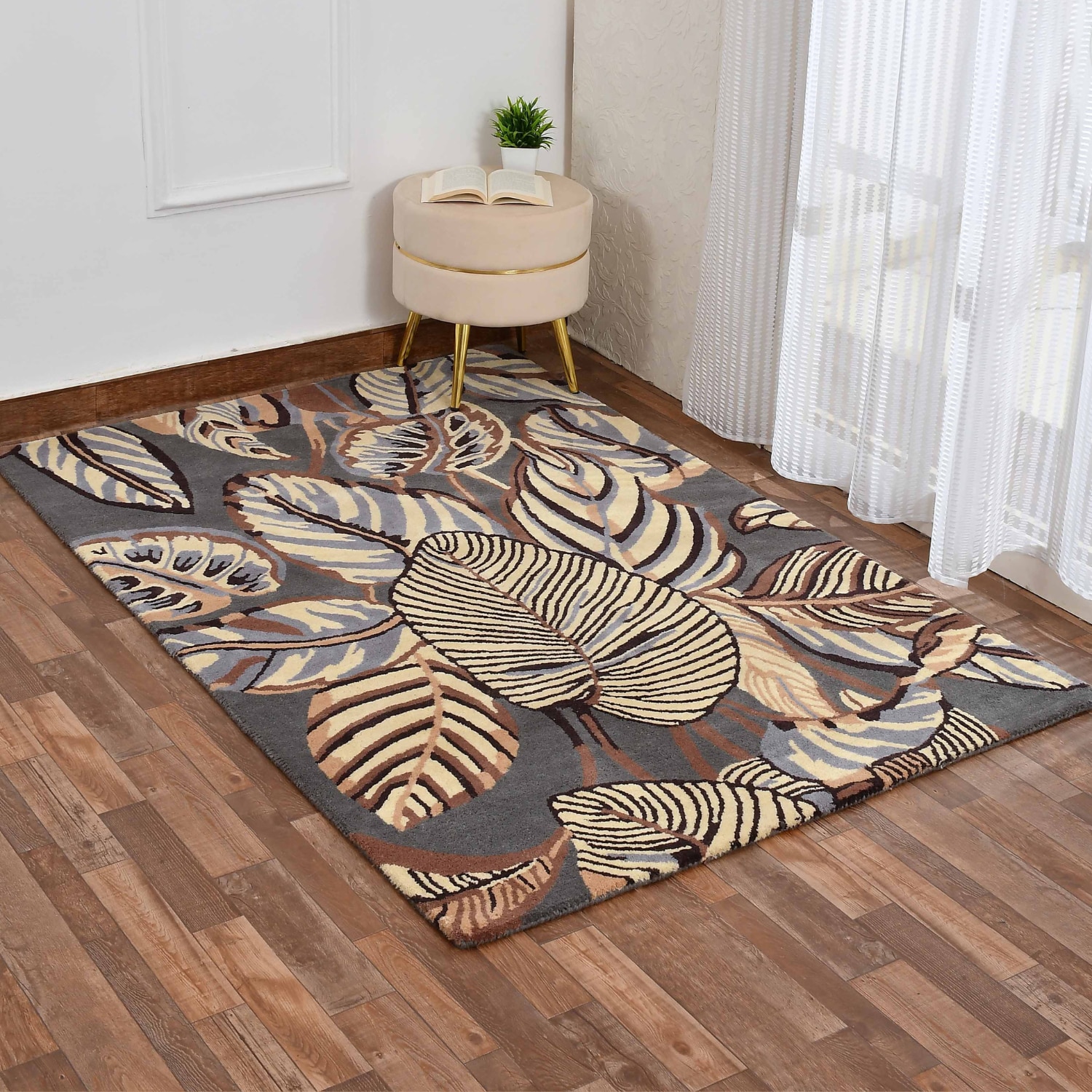 Presto Grey Floral Hand Tufted Wool Carpet 6X9 Feet - Presto