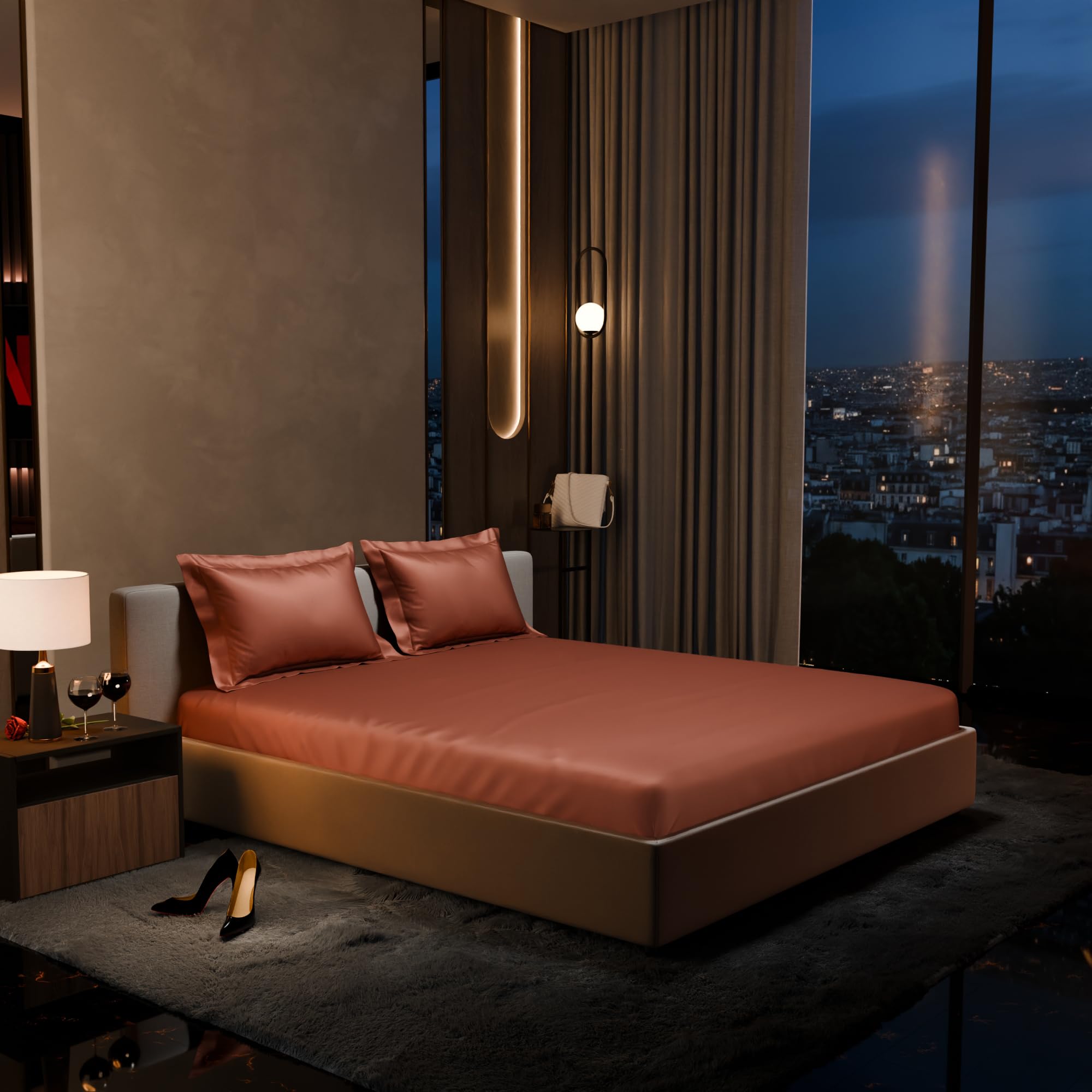 Stoa Paris 300TC UltrSatin Super King Bedsheet Set Satin Super Melted Caramel - Stoa Paris