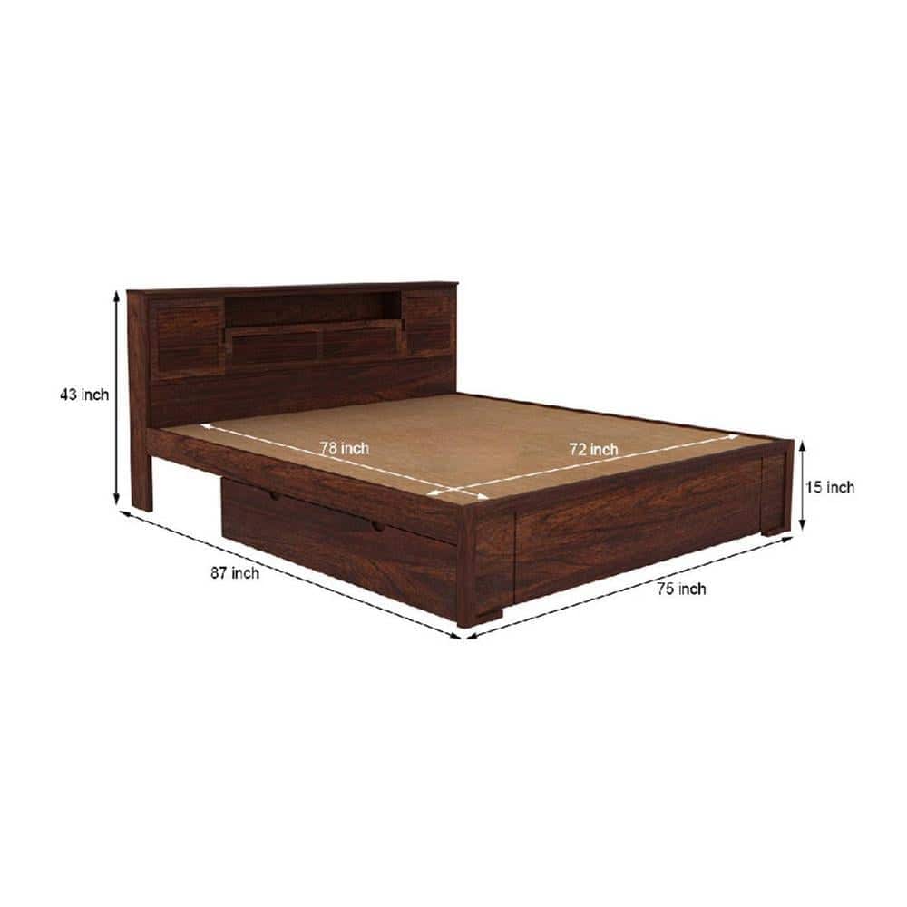 Samana Solid Wood King Storage Bed In Walnut Matte Finish