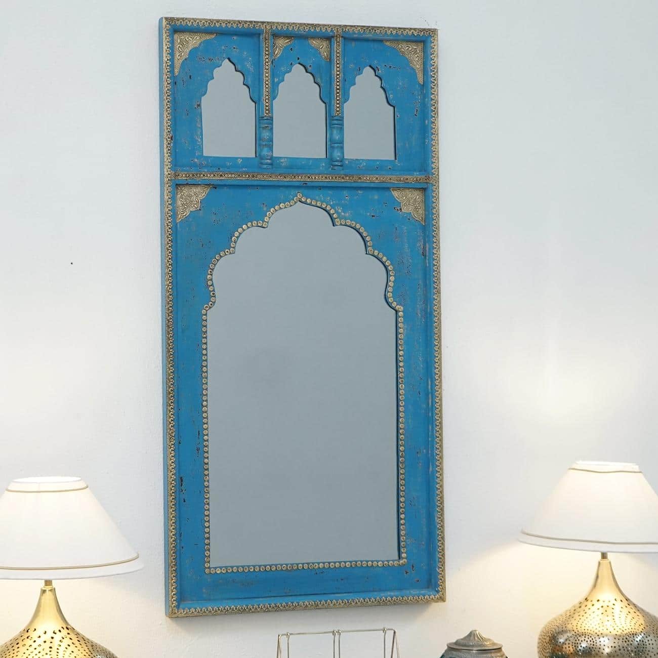Tale Wood Carved Mirror Frame in Distressed Dark Blue