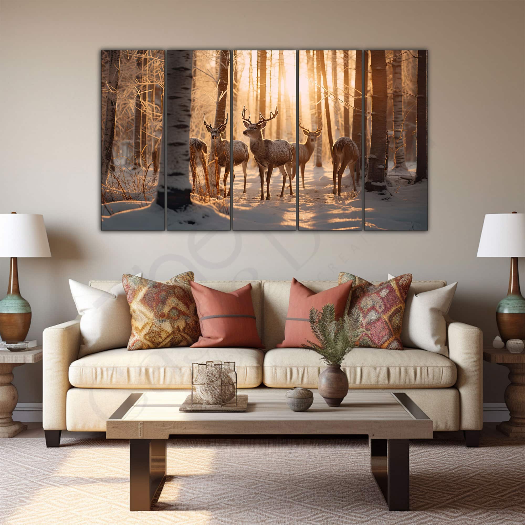 The Castle Decor Beautiful Deer Wall Art Framed Painting 27x48 Inch (Style 1) - The Castle Decor