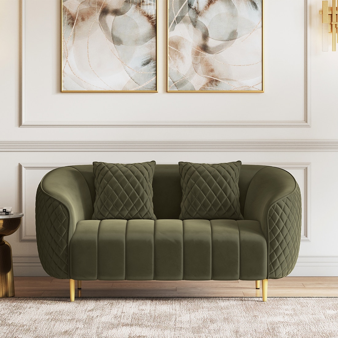 Amora Sofa 2 Seater in Deep Olive Velvet