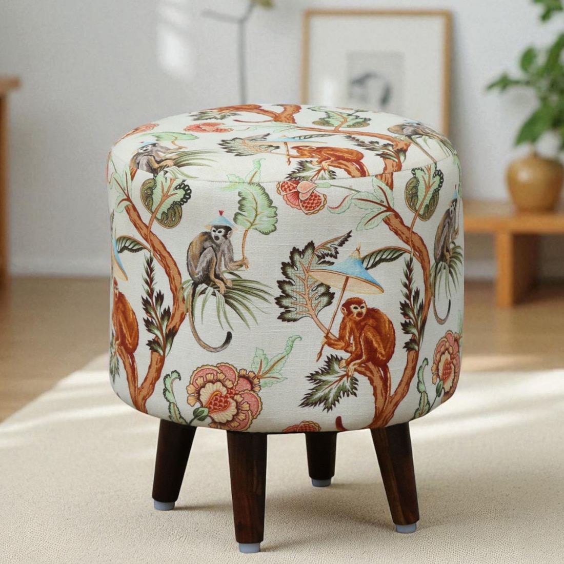 Calvemix Solid Wood Pouffee in Multicolor