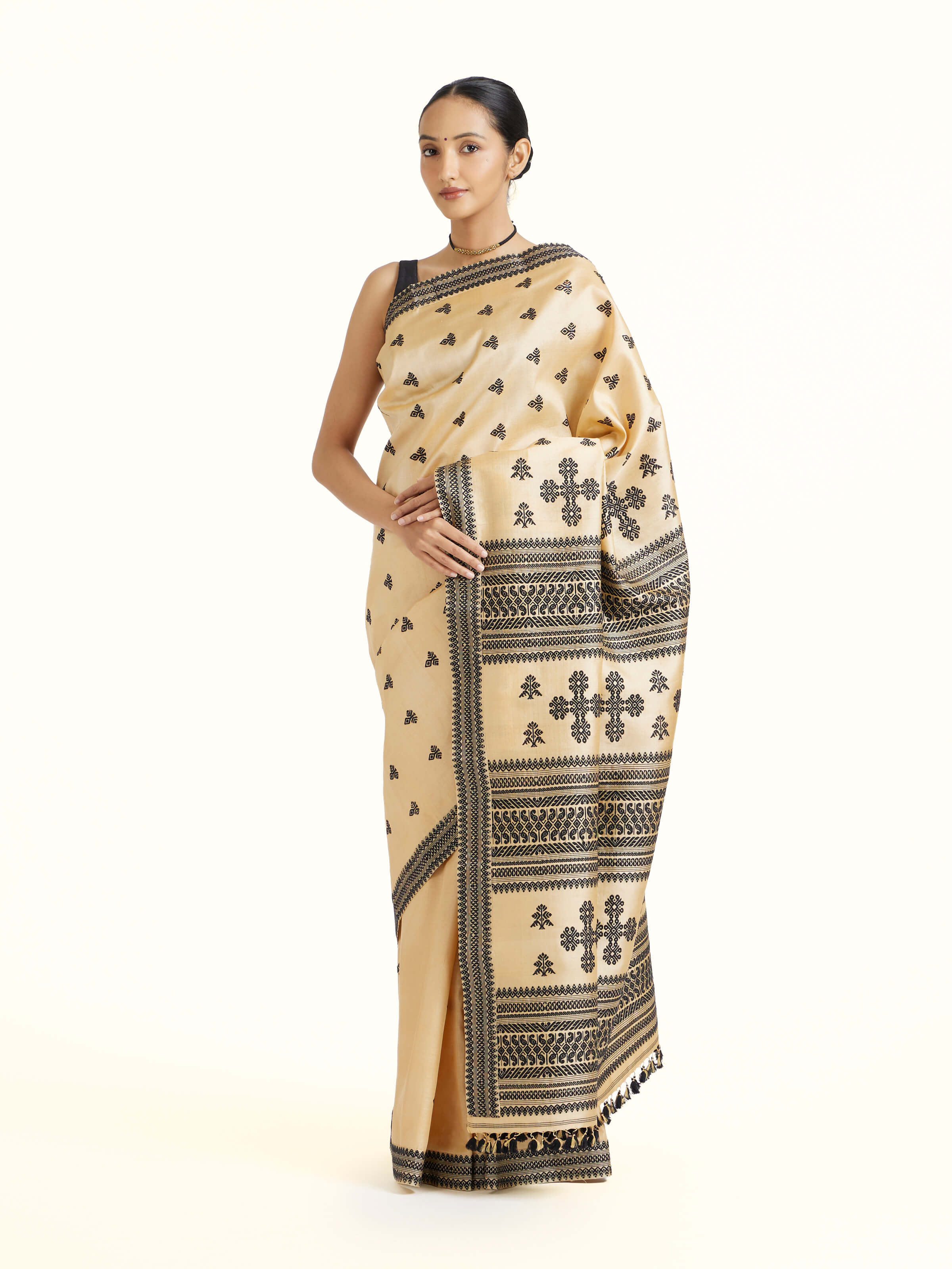 Beige Tussar Silk Saree