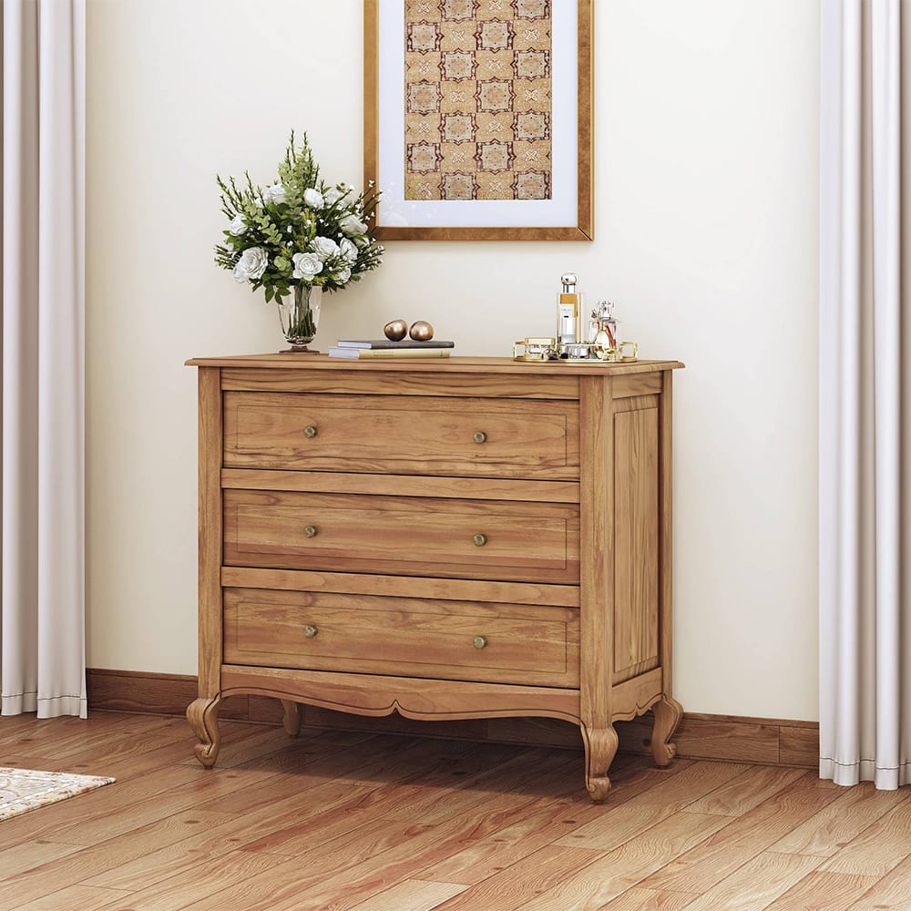 Taahira Solid Wood Chest Of Drawers in Natural Teak Finish