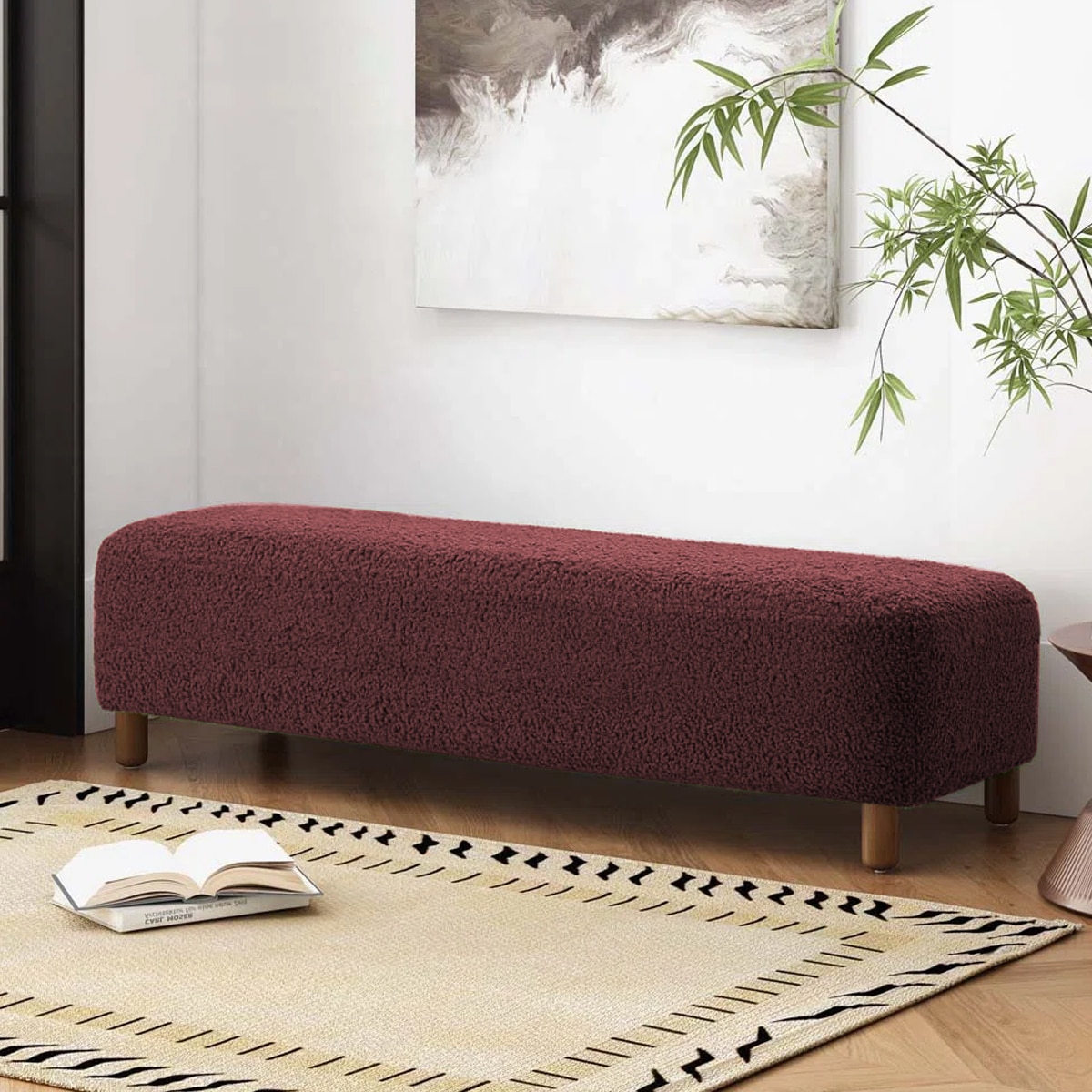 Zelko Boucle 2 Seater  Ottoman Bench in Pink Color - Home Lifestylez