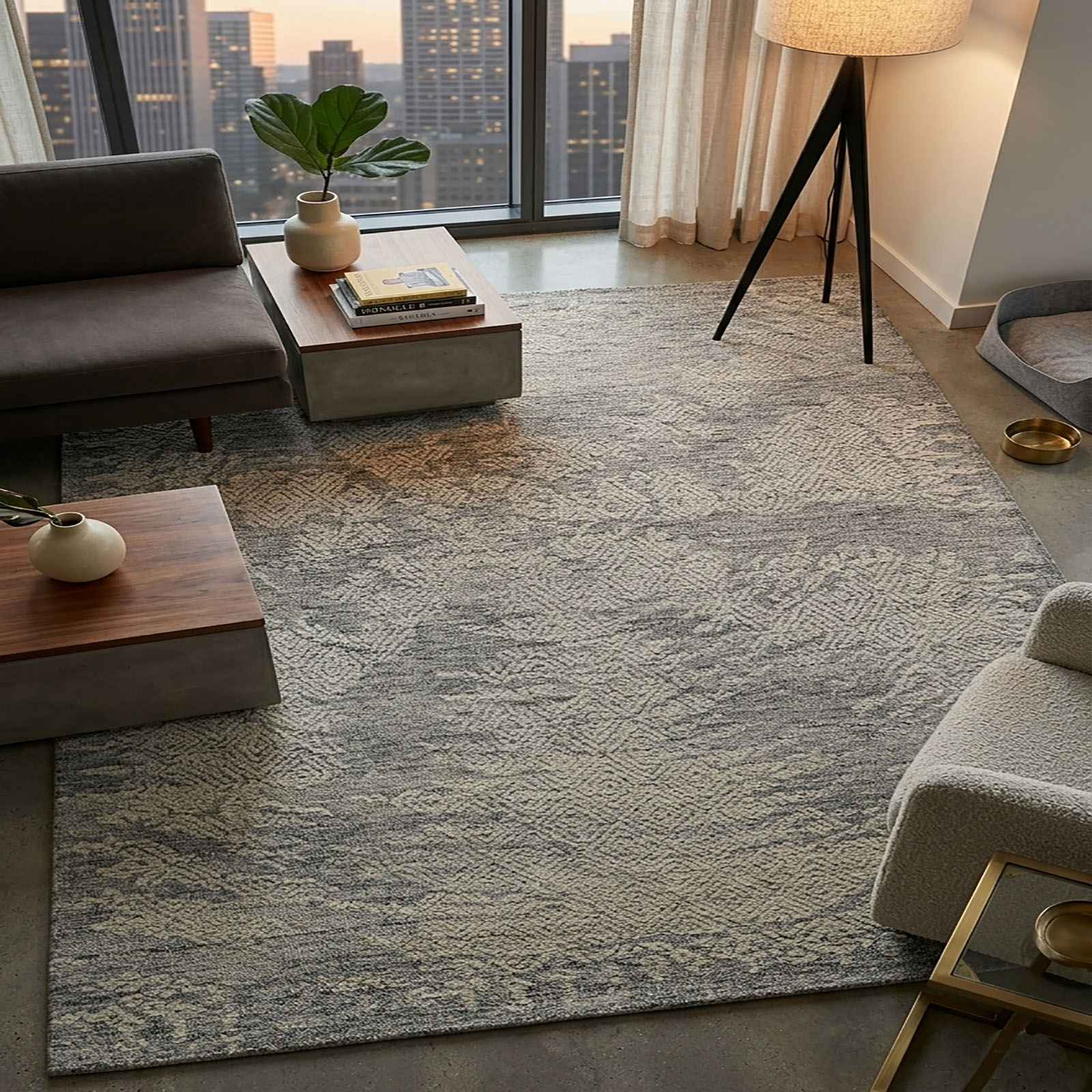 Abstract Vintage Area Rug Charcoal Grey Cream 63 x 91 - The Woven Legacy