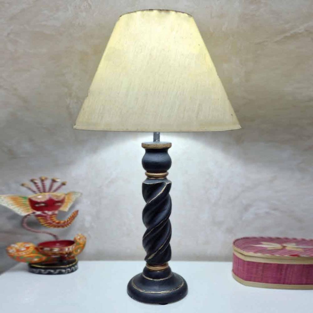 Aurelio Black & Gold Handmade Wooden Table in Rope design with a Cotton Beige shade