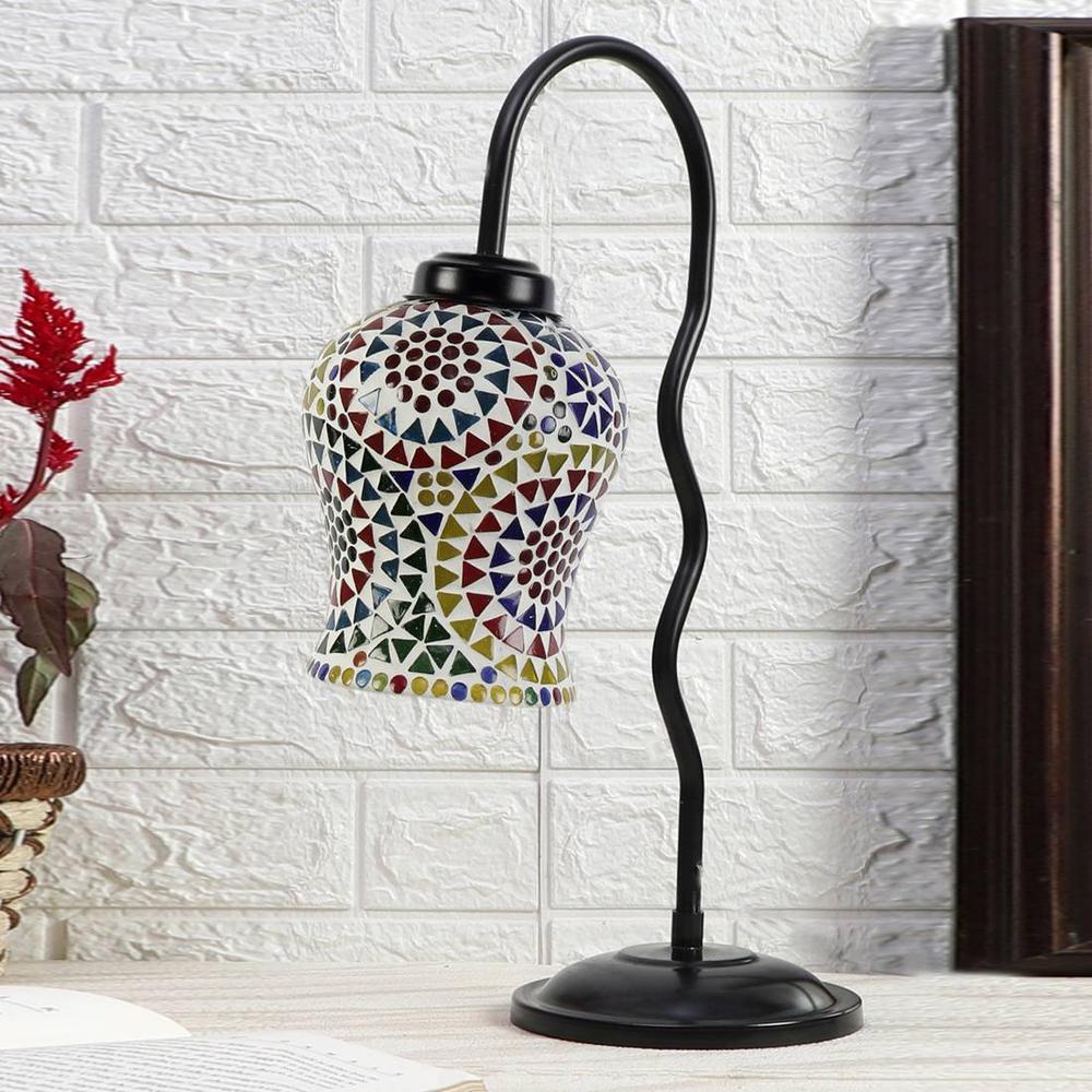 Multicolor Mosaic Glass Zig Zag Curvy Table lamp with Iron Base (EN12)