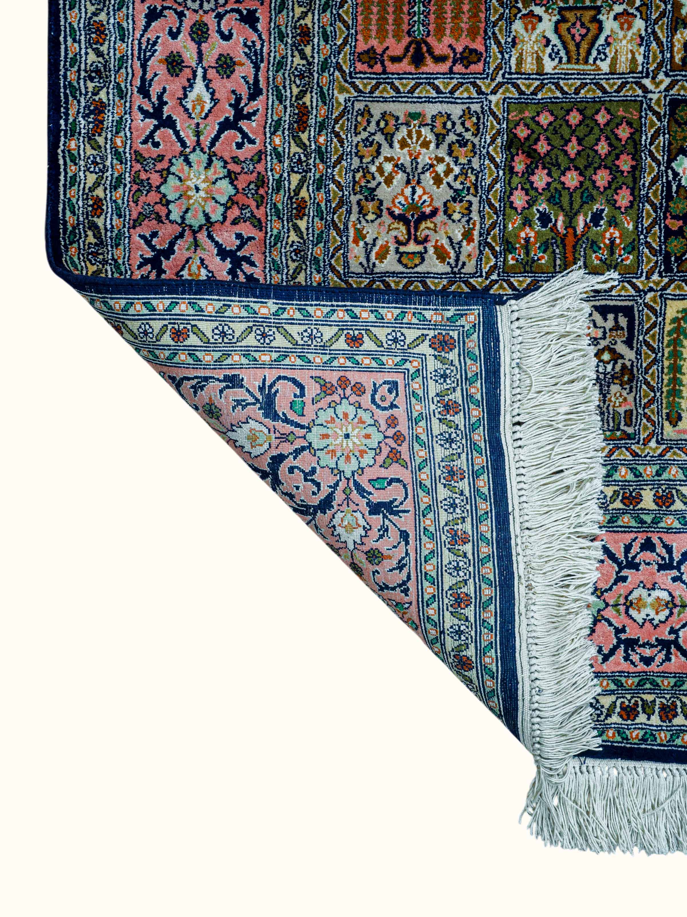 Traditional Persian Pink Dabdar Kashmir Silk Hand-Knotted Carpet