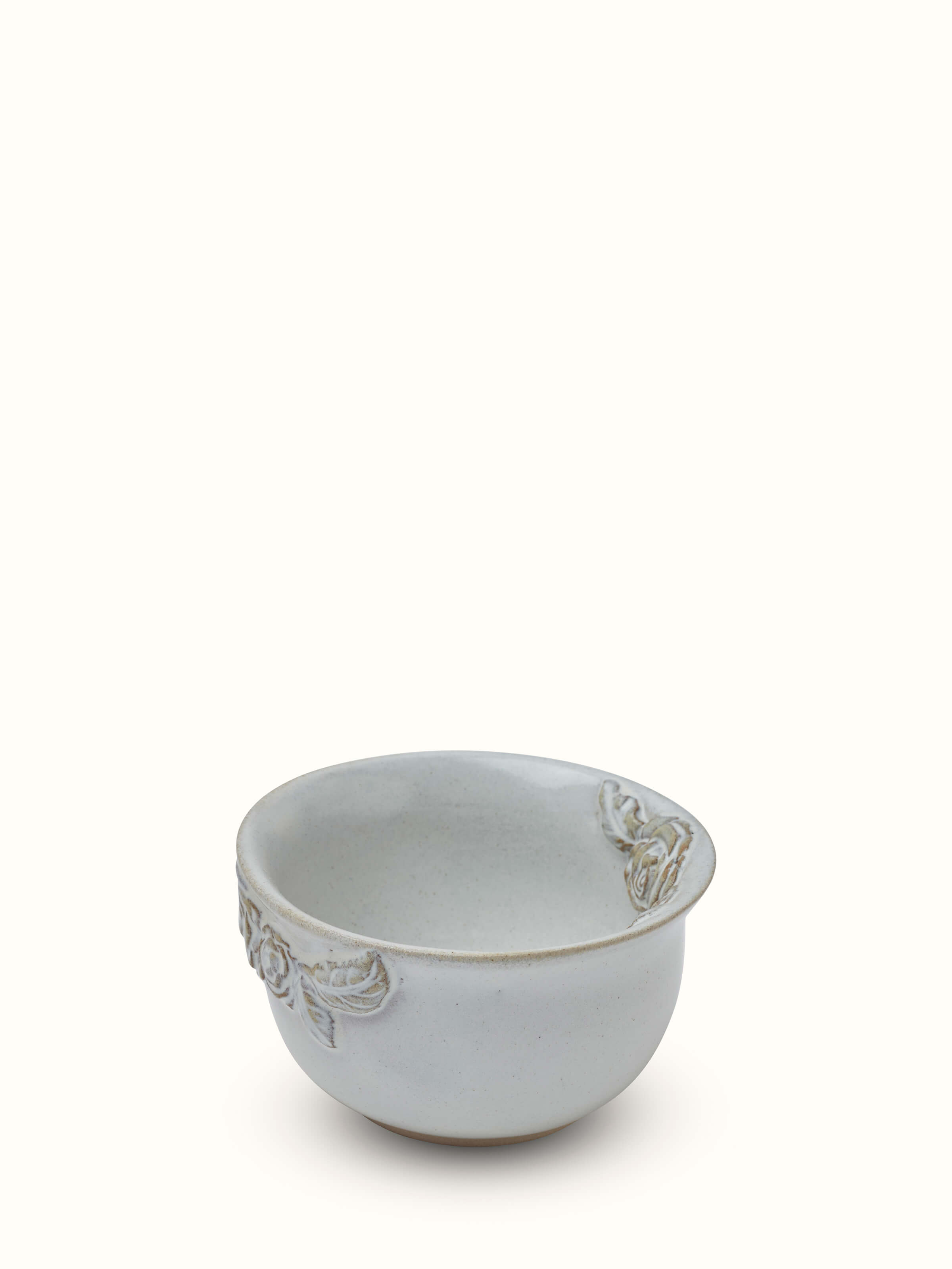 Top view of Studio pottery ceramic nut bowl displaying the intricate design