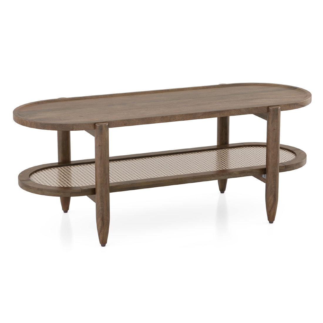 Tora Solid Wood And Cane With Glass Coffee Table In Danish Walnut Finish
