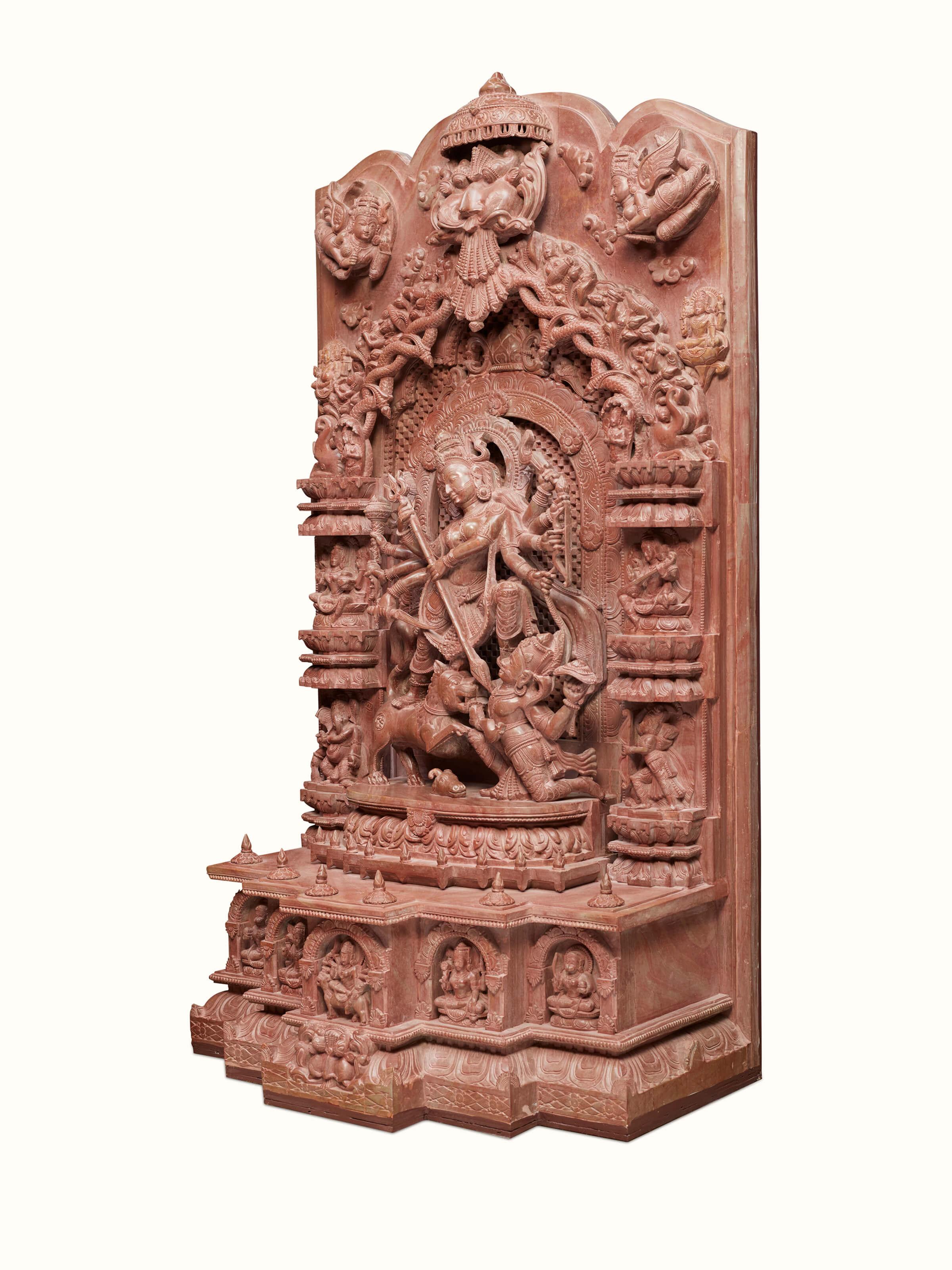 Detail view of Stone Devi Idol focusing on the fine craftsmanship and devotional features.
