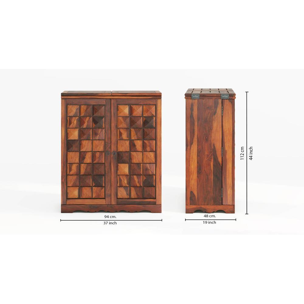 Keaton Sheesham Wood Bar Cabinet in Honey Oak Finish