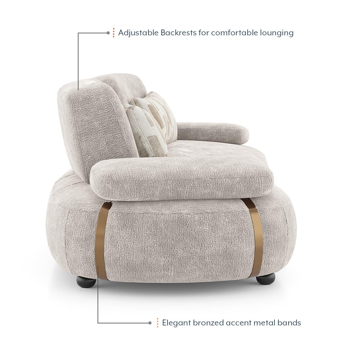 Soho 3 Seater Fabric Sofa With Modular Wood Top Table In Turtledove Fabric