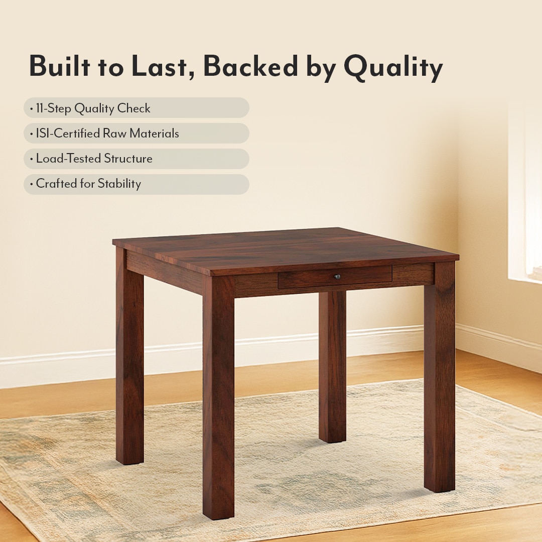 Arlo Teak Wood 4 Seater Storage Dining Table In Teak Finish