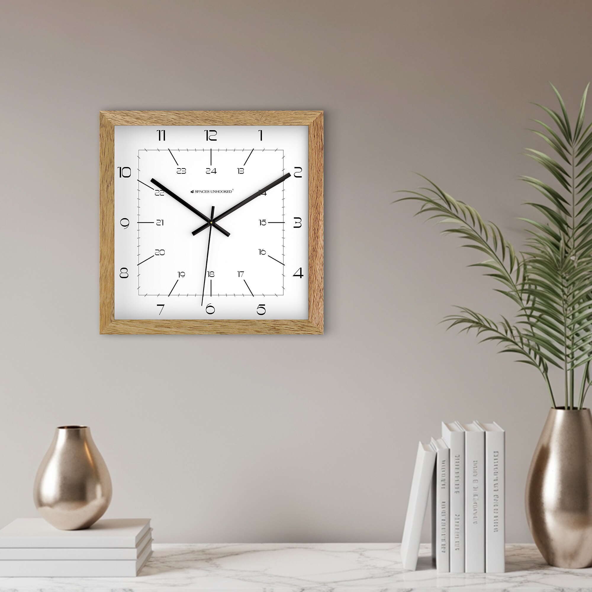Wooden Square Wall Clock with 24-Hour Dial