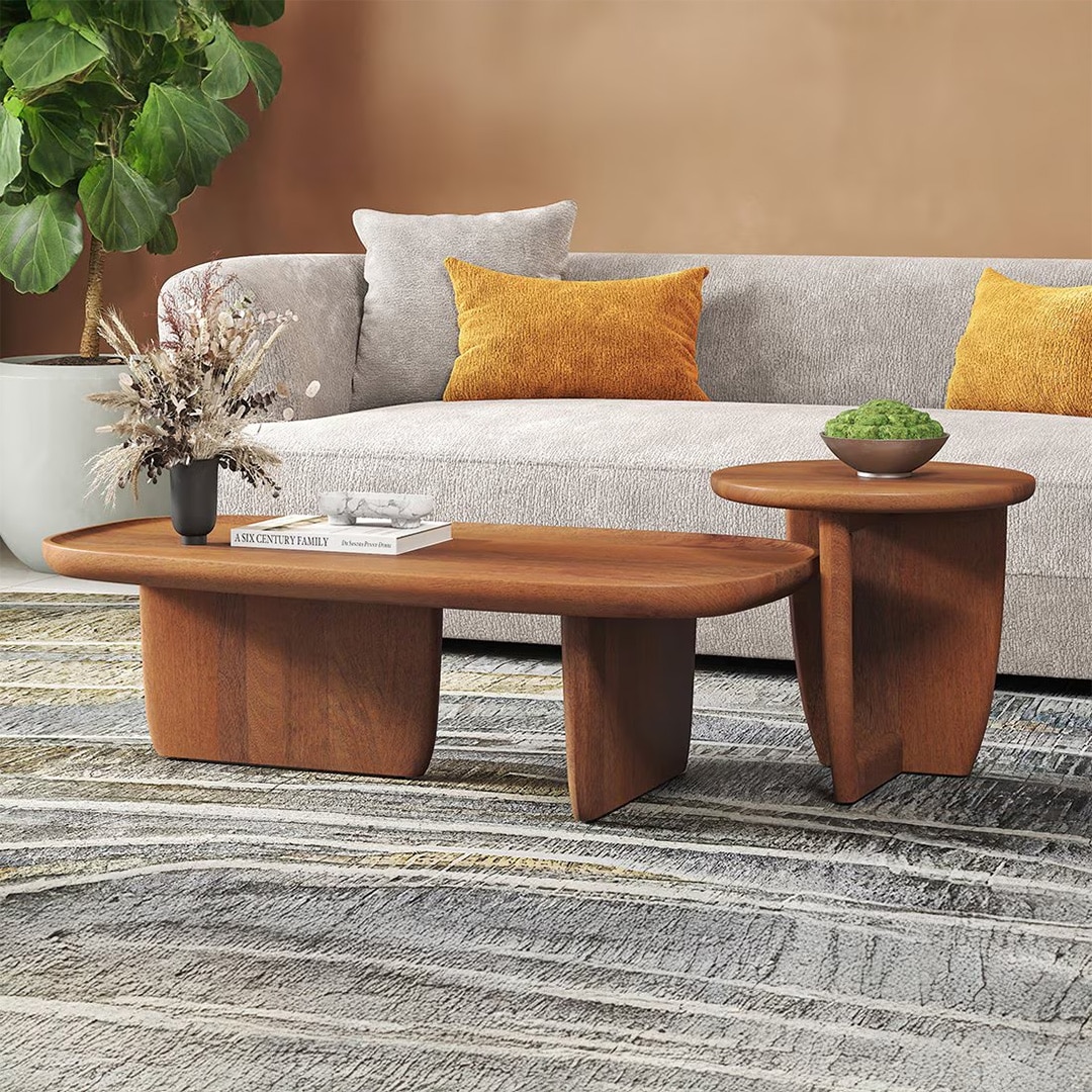 Kaya Solid Wood Coffee Table in Amber Walnut Finish