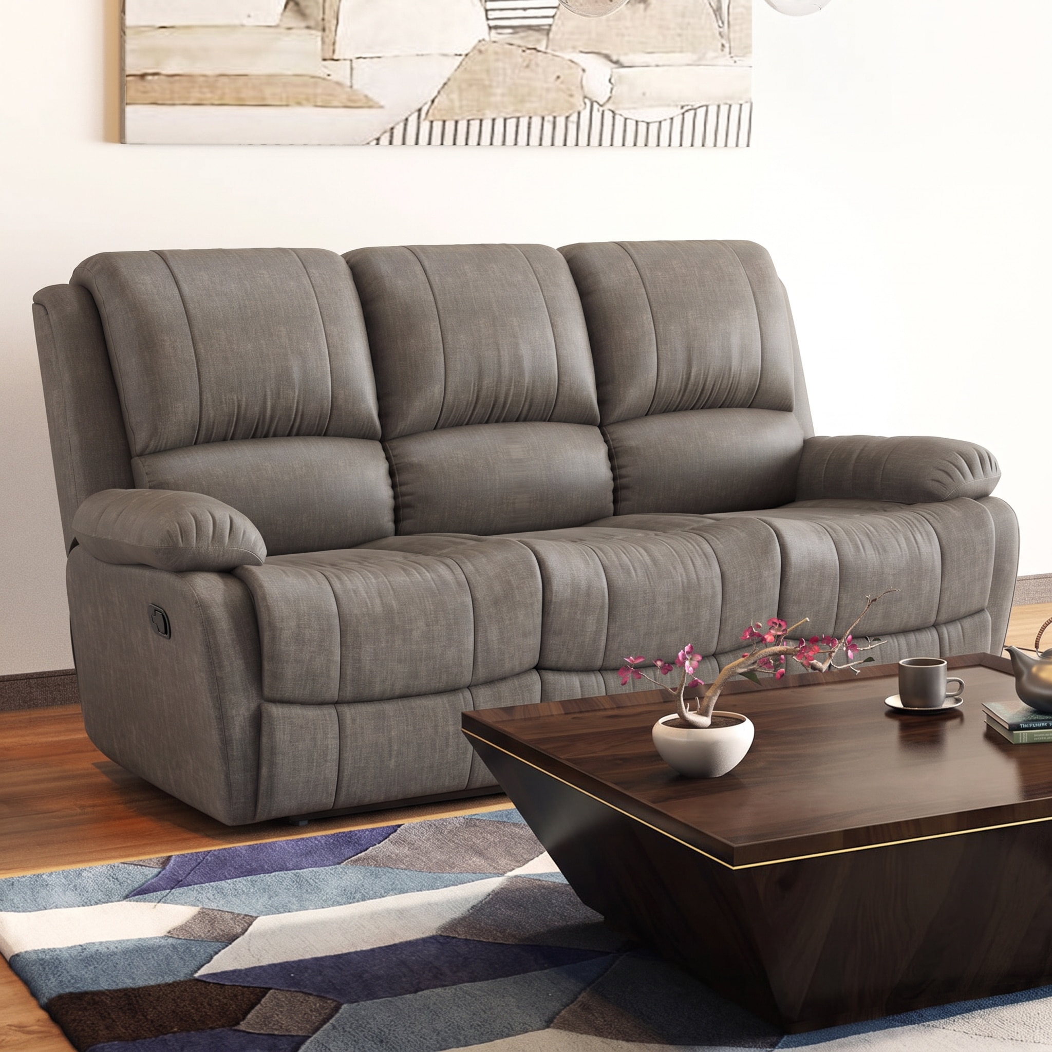 Lebowski Fabric Three Seater Recliner in Carbon Grey Colour - Urban Ladder