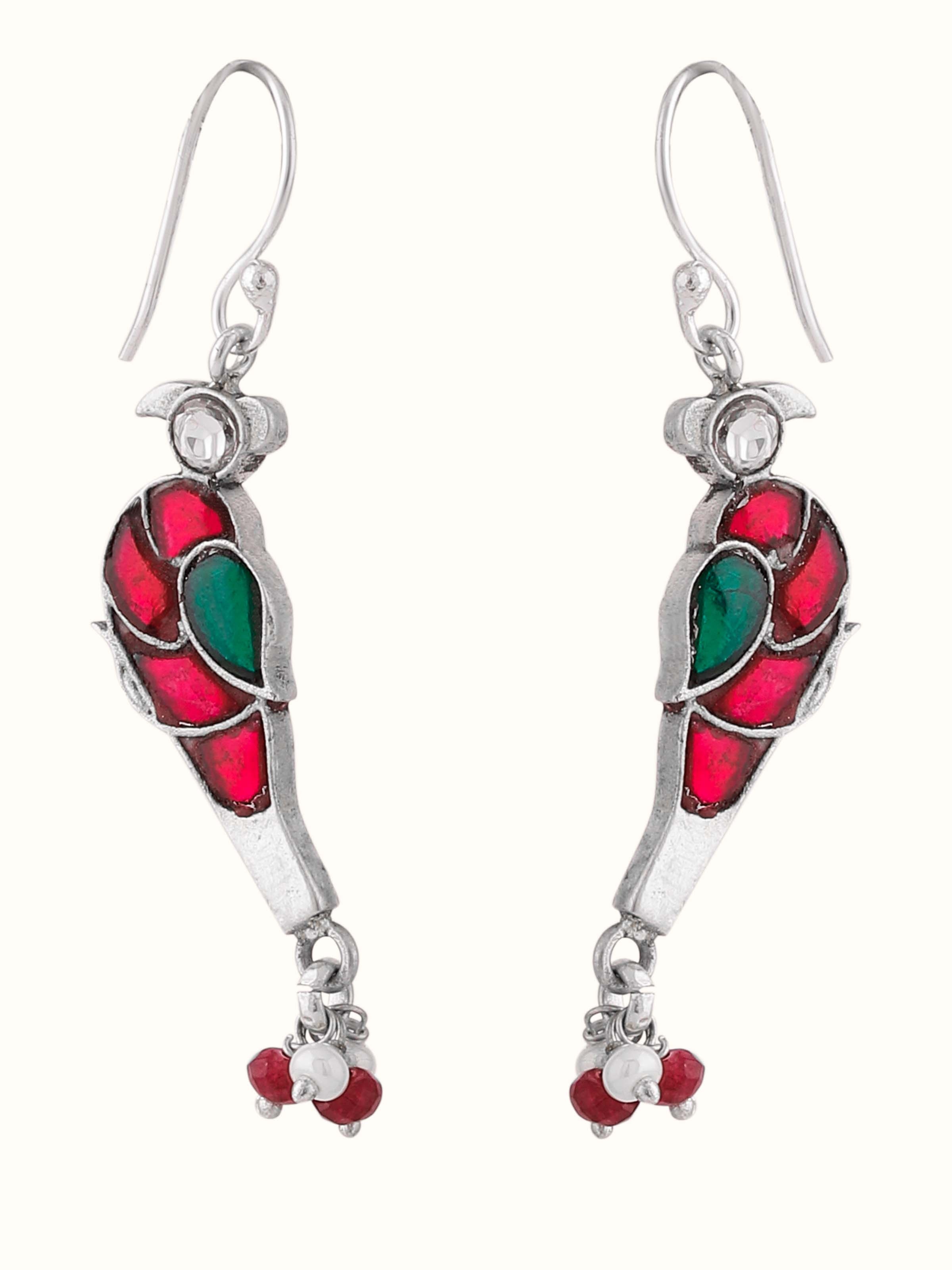 Front view of Silver Smithing Drops by Swadesh showcasing delicate drop design and polished silver finish