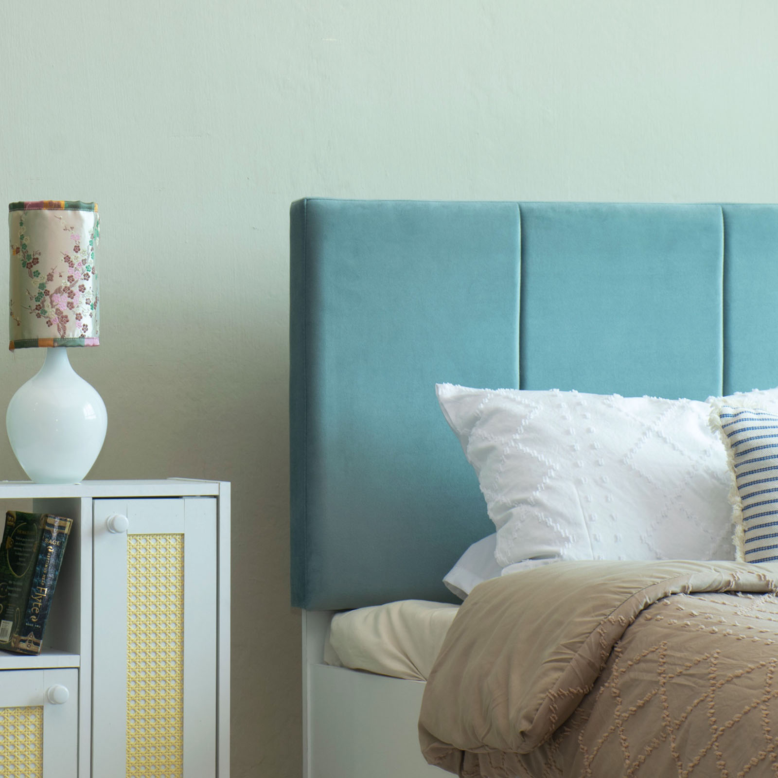 Yantra Bed With Premium Leatherette Fabric Box and Half Hydraulic Storage - Queen Bed