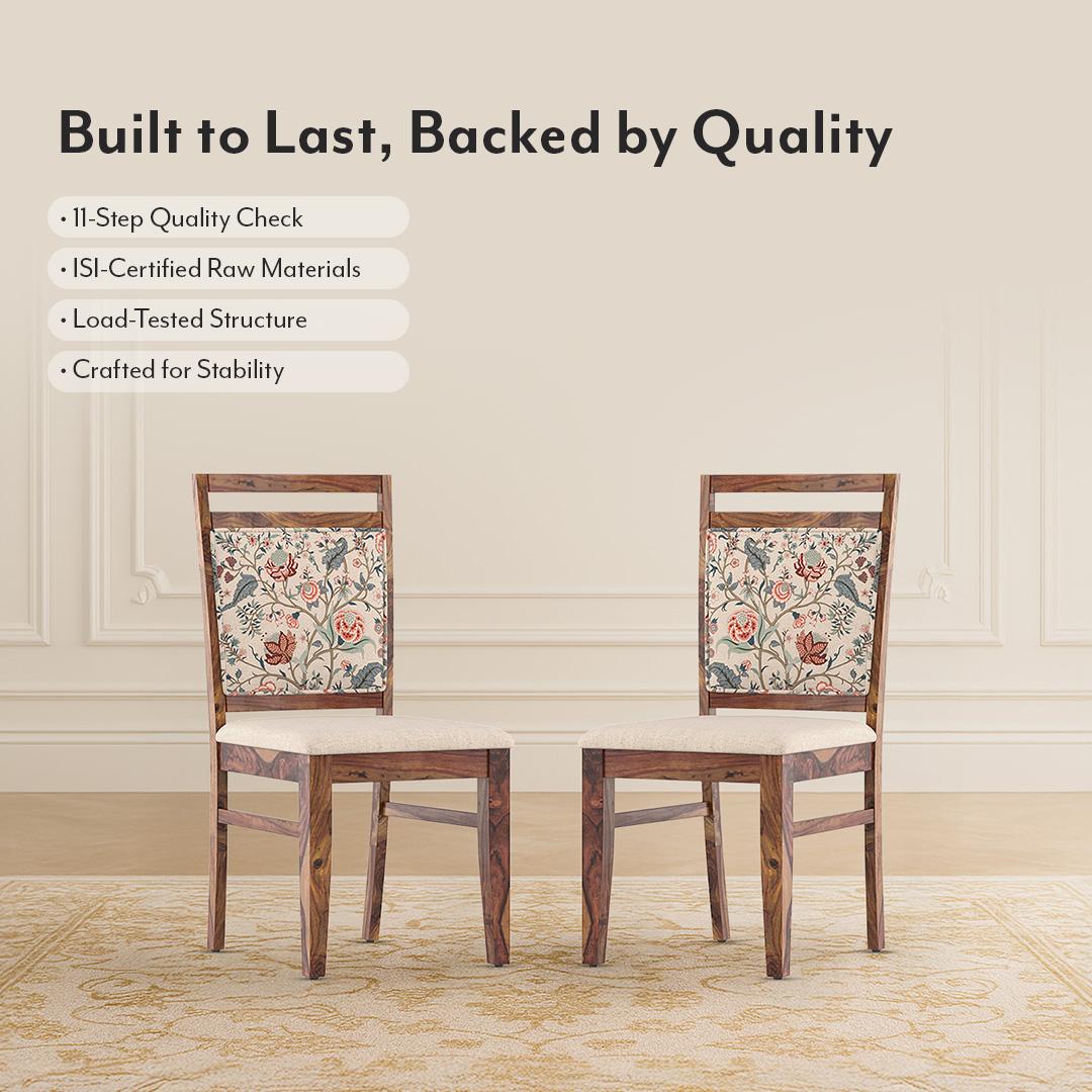 Alaine Dining Chair In Teak Finish With Calico Floral Colour