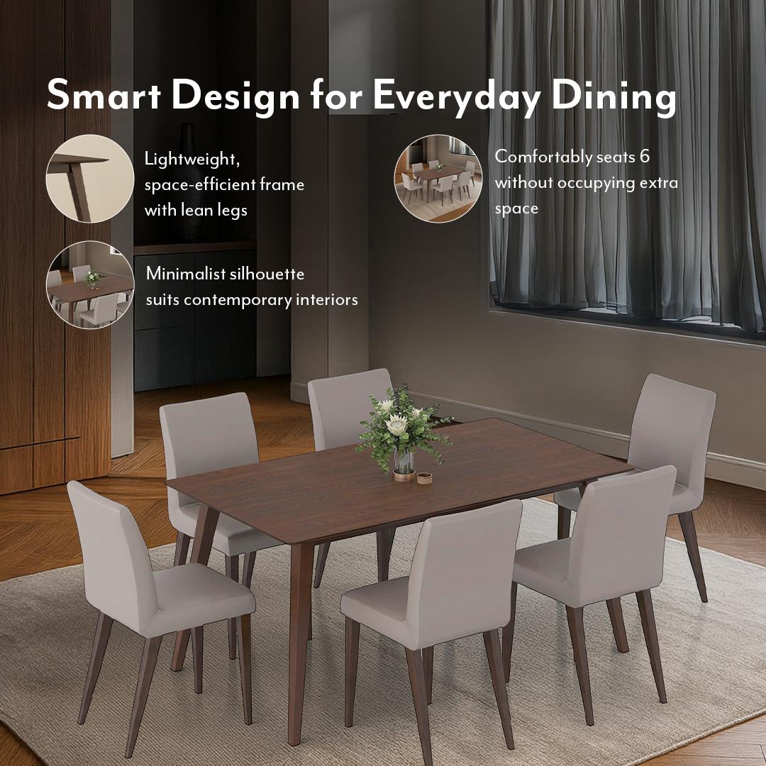 Lawson Solid Wood 6 Seater Dining Table In Walnut Finish