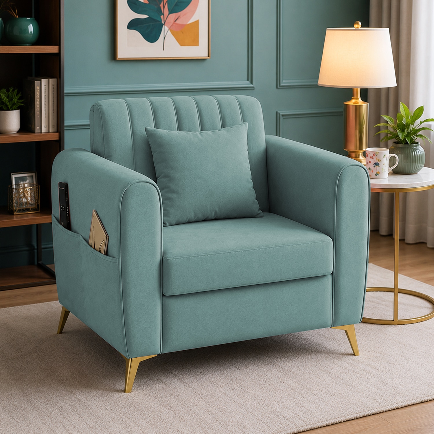 Daraco Velvet 1 Seater Sofa in Tourquise Color - Home Lifestylez