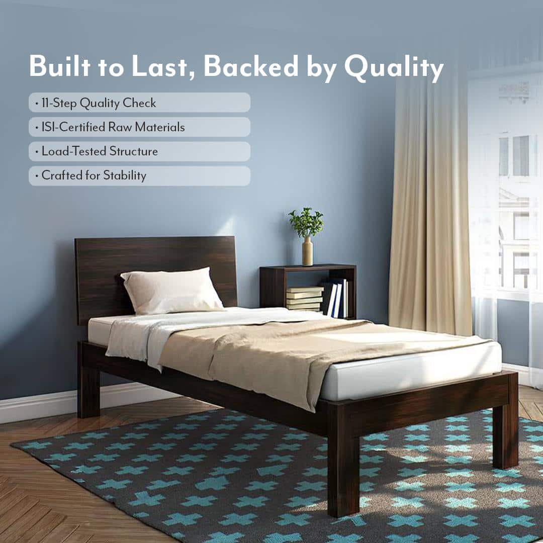 Boston Solid Wood Single Size Bed In Mahogany Finish